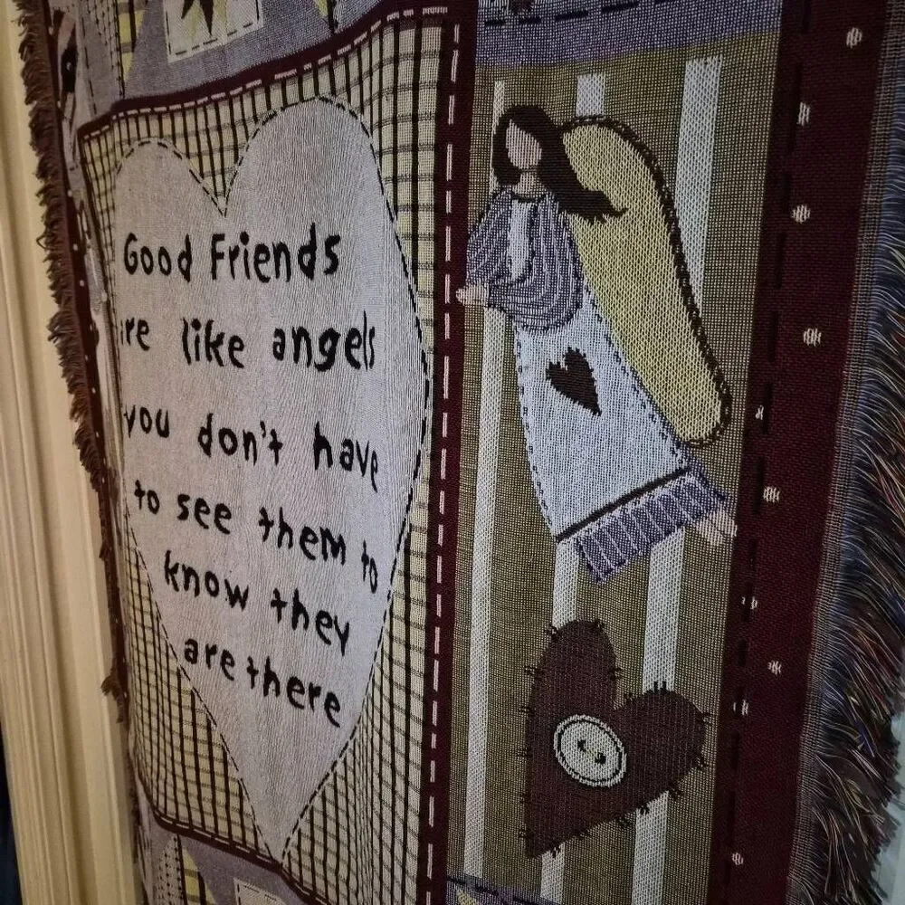 NWOT Good Friends are like Angels Tapestry Throw Blanket Throw: County Patchwork